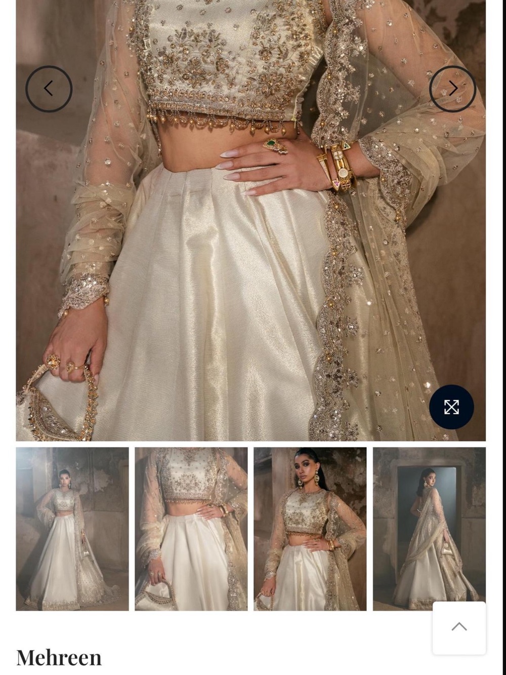 Mehreen Women's Ivory Maxi Dress with Embroidered Crop Top SMALL